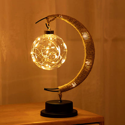 LED Lantern Enchanted Lunar Lamp Light - Handmade Hemp Rope Iron